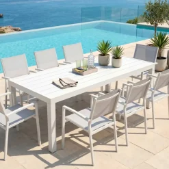 Tavolo da giardino rettangolare 8 posti Alluminio Murano (210 x 100 cm) Bianco