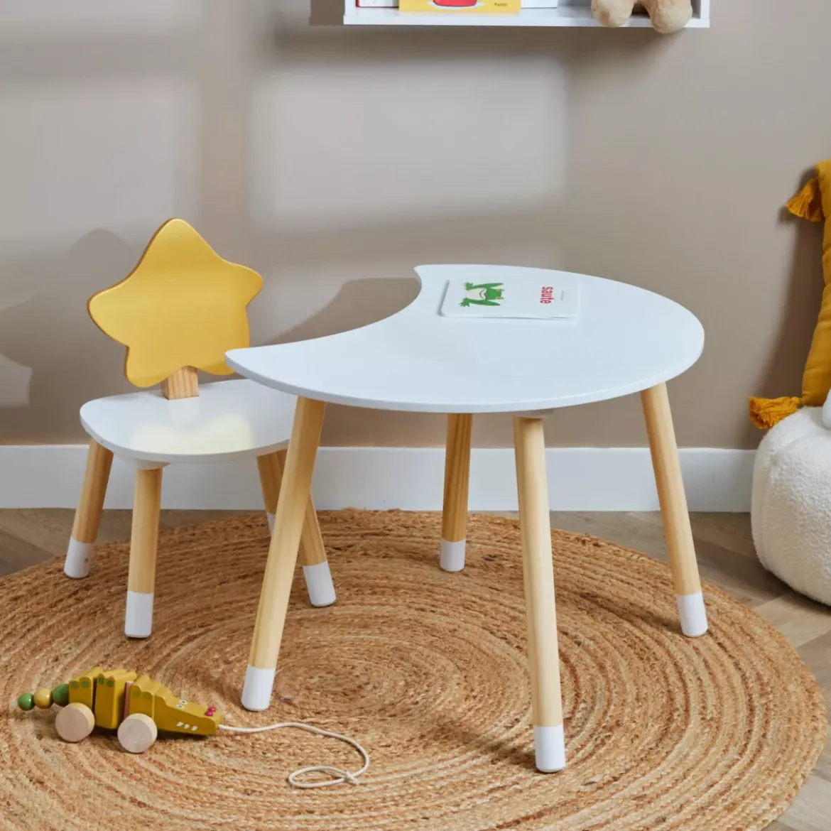 Tavolo e 1 sedia bambino legno (H44 cm) Stars Bianco