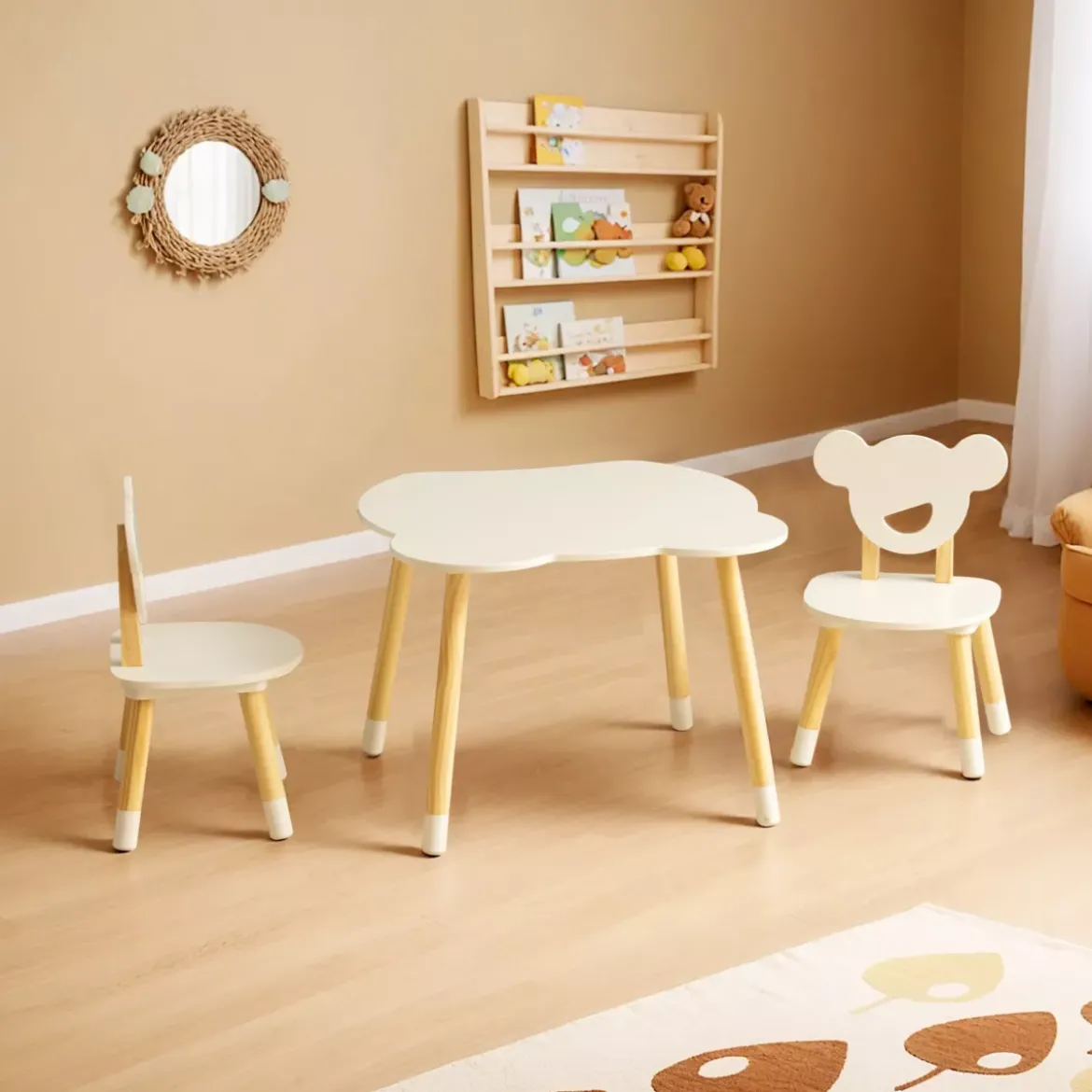 Tavolo e 2 sedie bambino legno (H44 cm) Orsetti Bianco