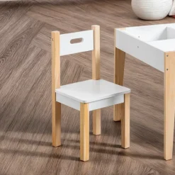 Tavolo e 2 sedie per bambini in legno con lavagna (H49,5 cm) Charlie Bianco