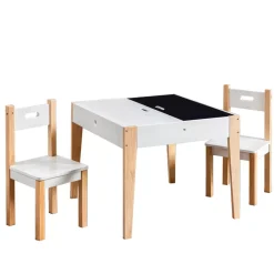 Tavolo e 2 sedie per bambini in legno con lavagna (H49,5 cm) Charlie Bianco
