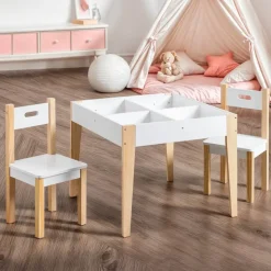 Tavolo e 2 sedie per bambini in legno con lavagna (H49,5 cm) Charlie Bianco