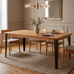 Tavolo rettangolare allungabile in rovere massello e metallo (200 cm) Bristol Naturale
