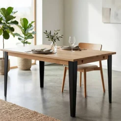 Tavolo rettangolare allungabile in rovere massiccio e metallo (160 cm) Bristol Naturale