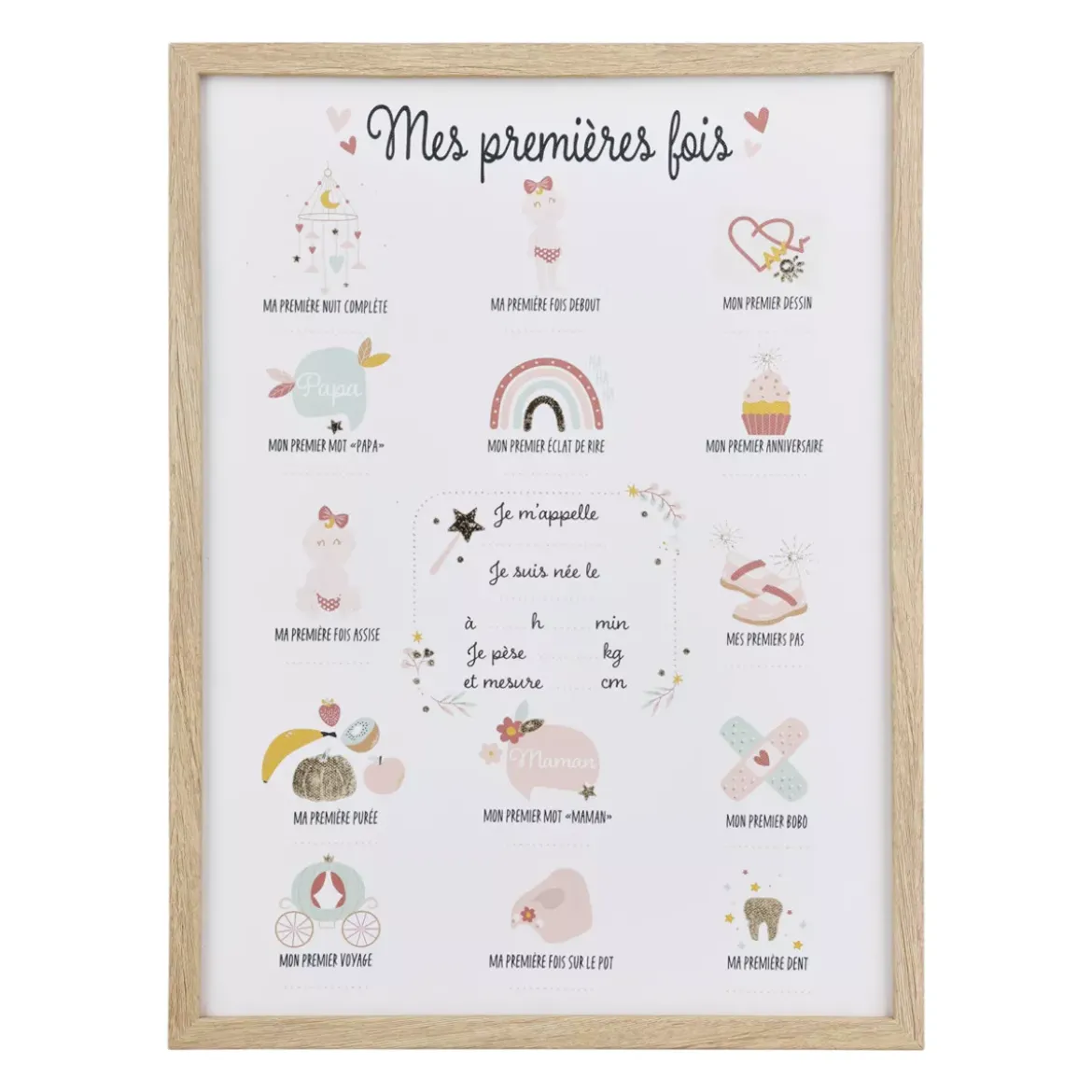 Tela murale per bambini e penna (30 x 40 cm) Le mie prime volte Lilla Beige