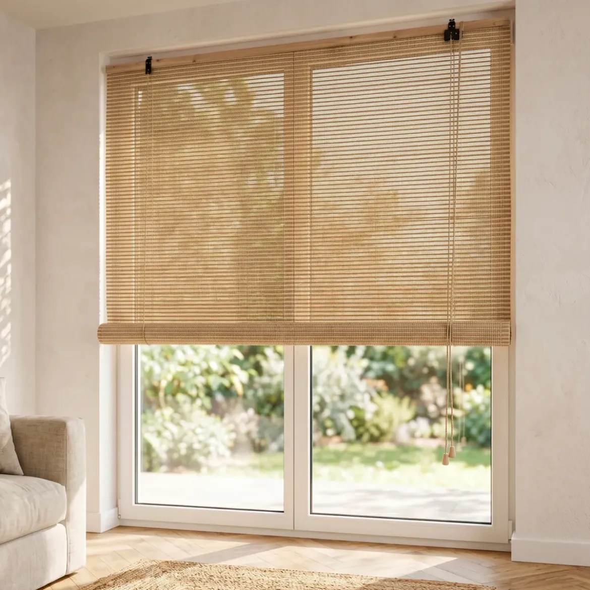 Tenda a rullo a listelli (200 x 200 cm) in Bambù Beige