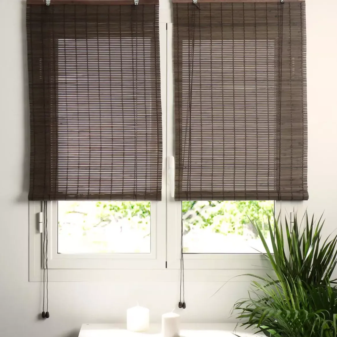 Tenda a rullo con lamelle (40 x H130 cm) Bambù Cioccolato