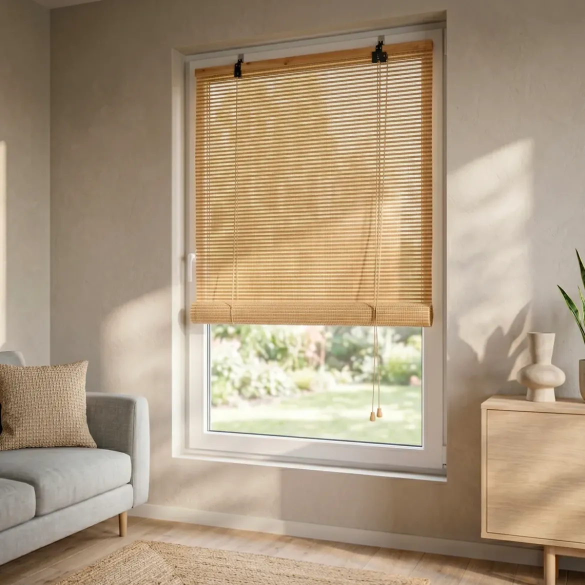 Tenda a rullo con lamelle (90 x 180 cm) Bambù Beige
