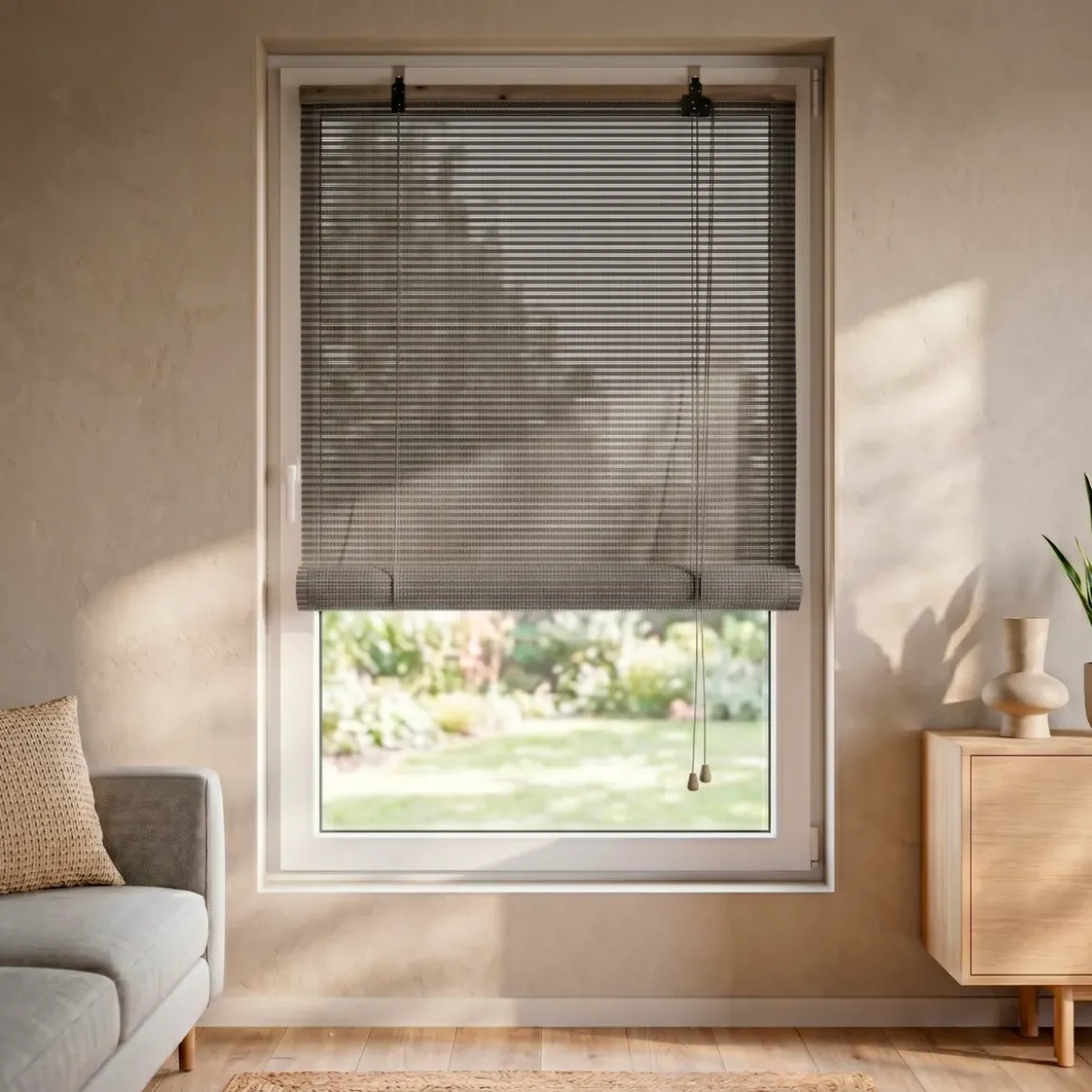 Tenda a rullo con lamelle (120 x 180 cm) Bambù Grigio chiaro / Grigio scuro