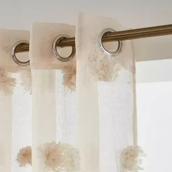 Tenda con occhielli con pon pon (140 x 240 cm) Suzie Beige