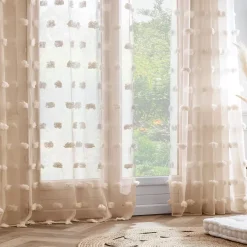 Tenda con occhielli con pon pon (180 x 240 cm) Suzie Beige