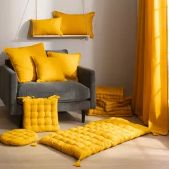 Tenda cotone (140 x 260 cm) Pixel Giallo senape
