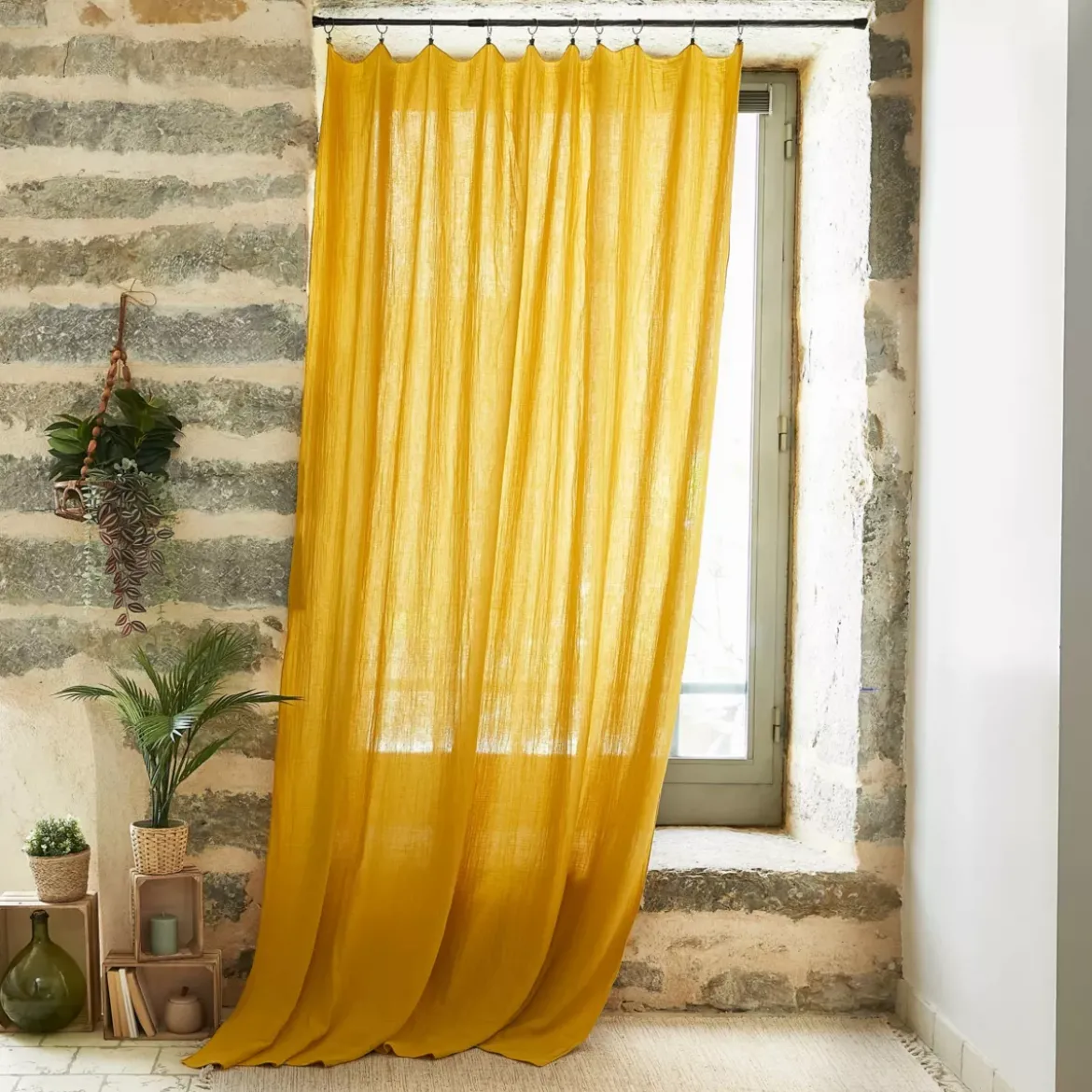 Tenda garza di cotone regolabile (180 x max 300 cm) Gaïa Giallo zafferano