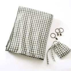 Tenda garza di cotone regolabile (140 x max 300 cm) Gaïa vichy Verde rosmarino