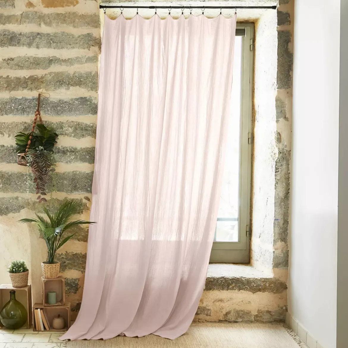 Tenda garza di cotone regolabile (140 x max 300 cm) Gaïa Rosa cipria