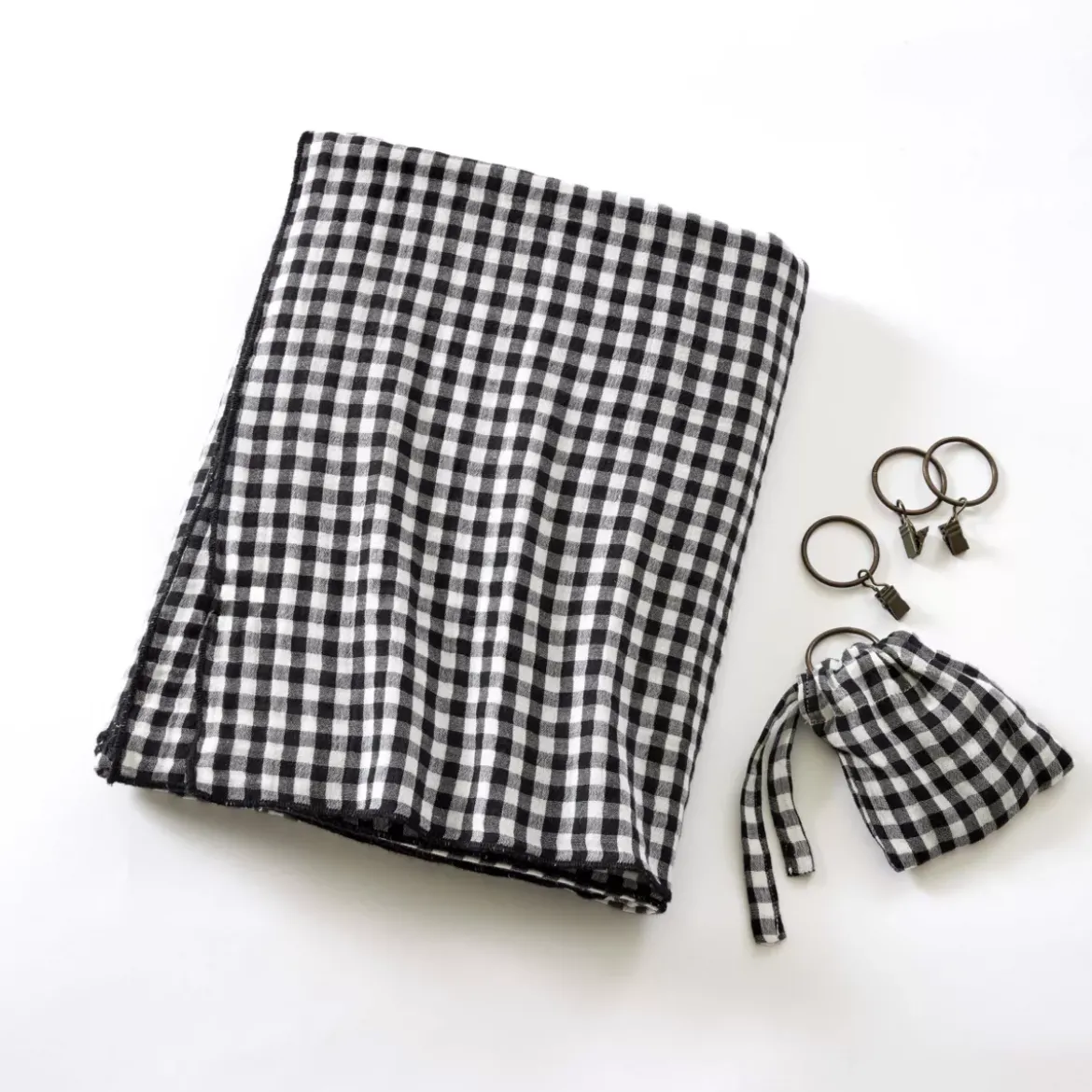 Tenda garza di cotone regolabile (140 x max 300 cm) Gaïa vichy Nero