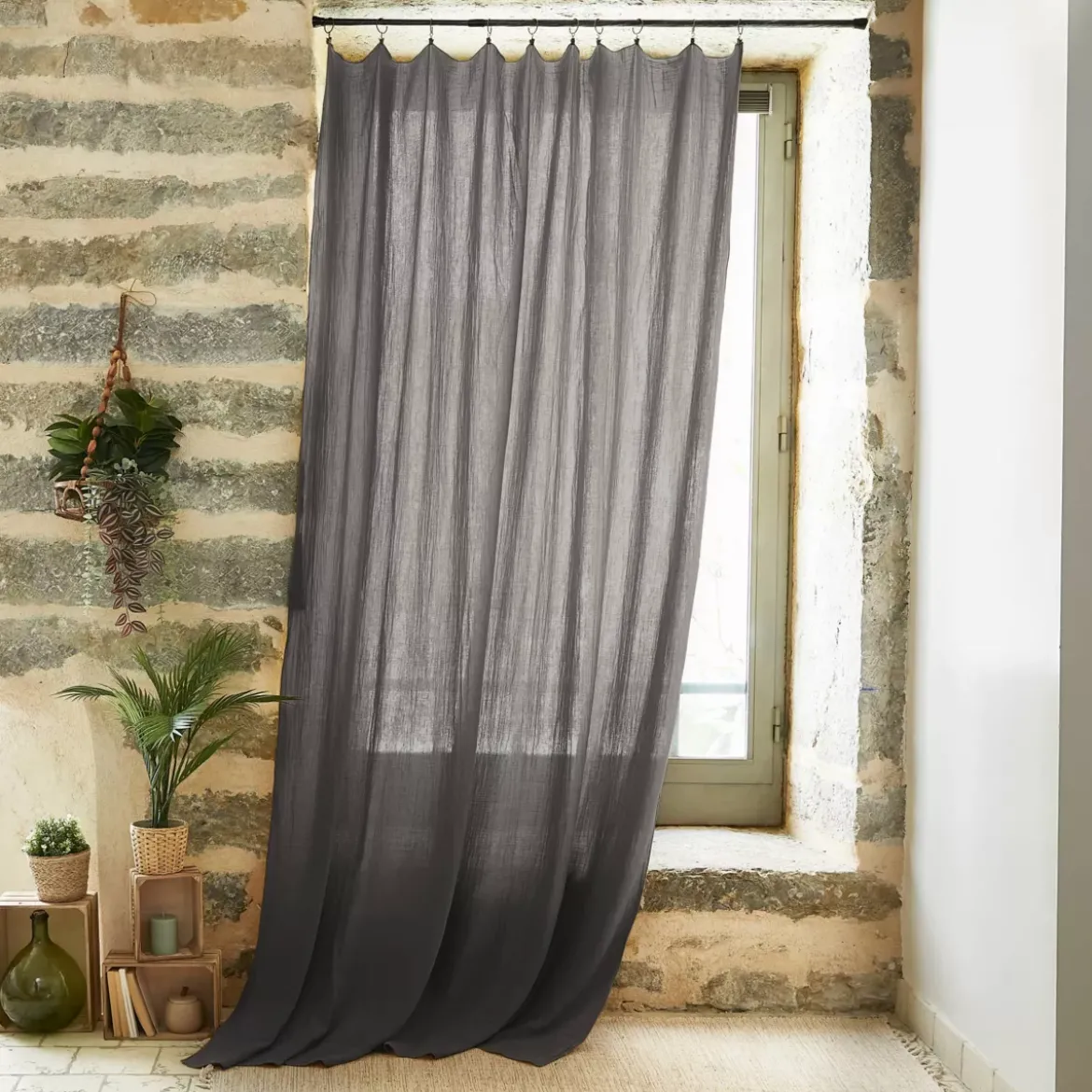 Tenda garza di cotone regolabile (180 x max 300 cm) Gaïa Grigio granito