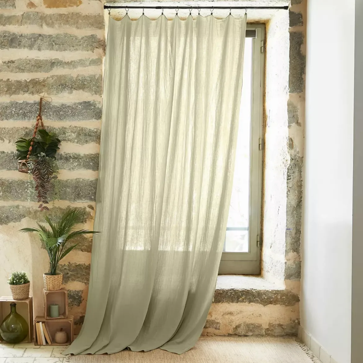 Tenda garza di cotone regolabile (180 x max 300 cm) Gaïa Verde tiglio
