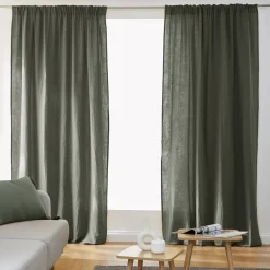 Tenda in garza di cotone a passanti nascosti (140 x 240 cm) Gaïa Verde rosmarino