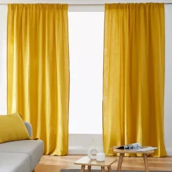 Tenda in garza di cotone a passanti nascosti (140 x 240 cm) Gaïa Giallo zafferano