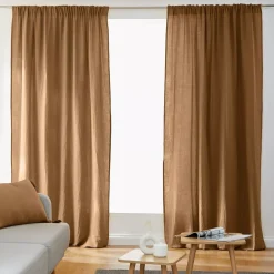 Tenda in garza di cotone a passanti nascosti (140 x 240 cm) Gaïa Camel