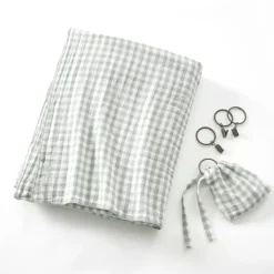 Tenda in doppio voile di cotone regolabile (140 x max 180 cm) Gaïa vichy Verde eucalipto