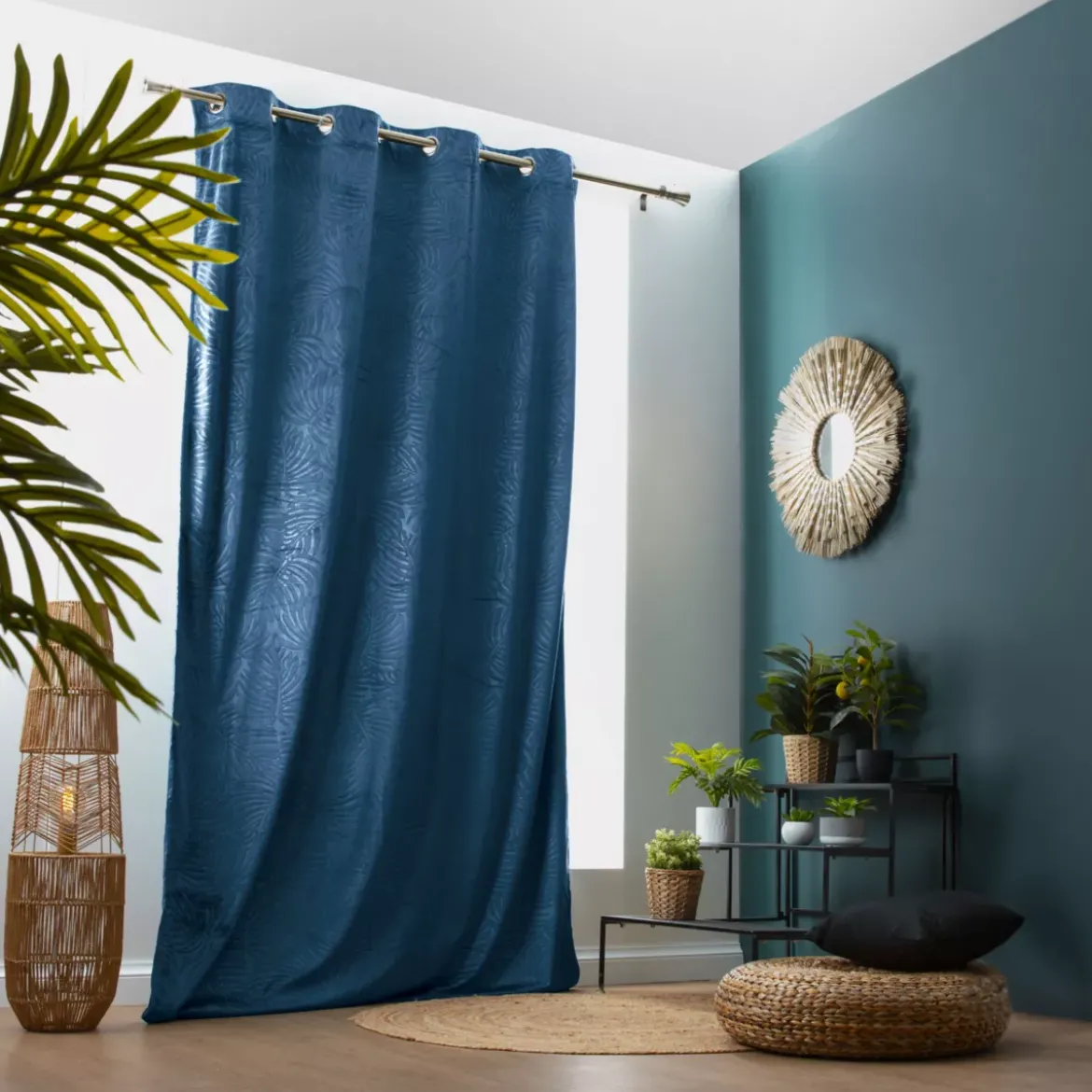 Tenda oscurante velluto (140 x 280 cm) Fern Blu marino