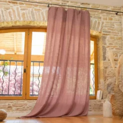 Tenda regolabile in lino lavato (140 x max 270 cm) Louise Rosa antico