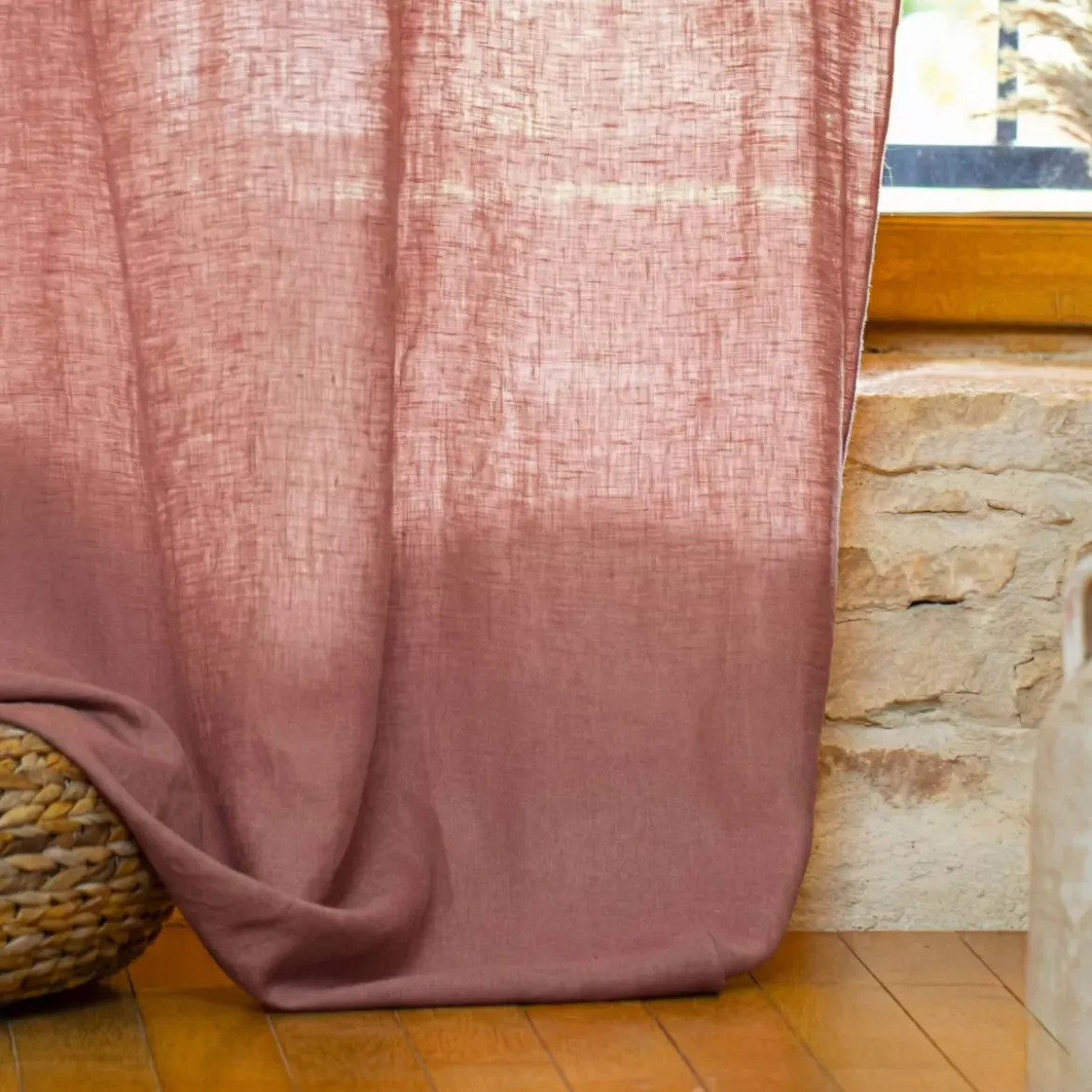 Tenda regolabile in lino lavato (140 x max 270 cm) Louise Rosa antico