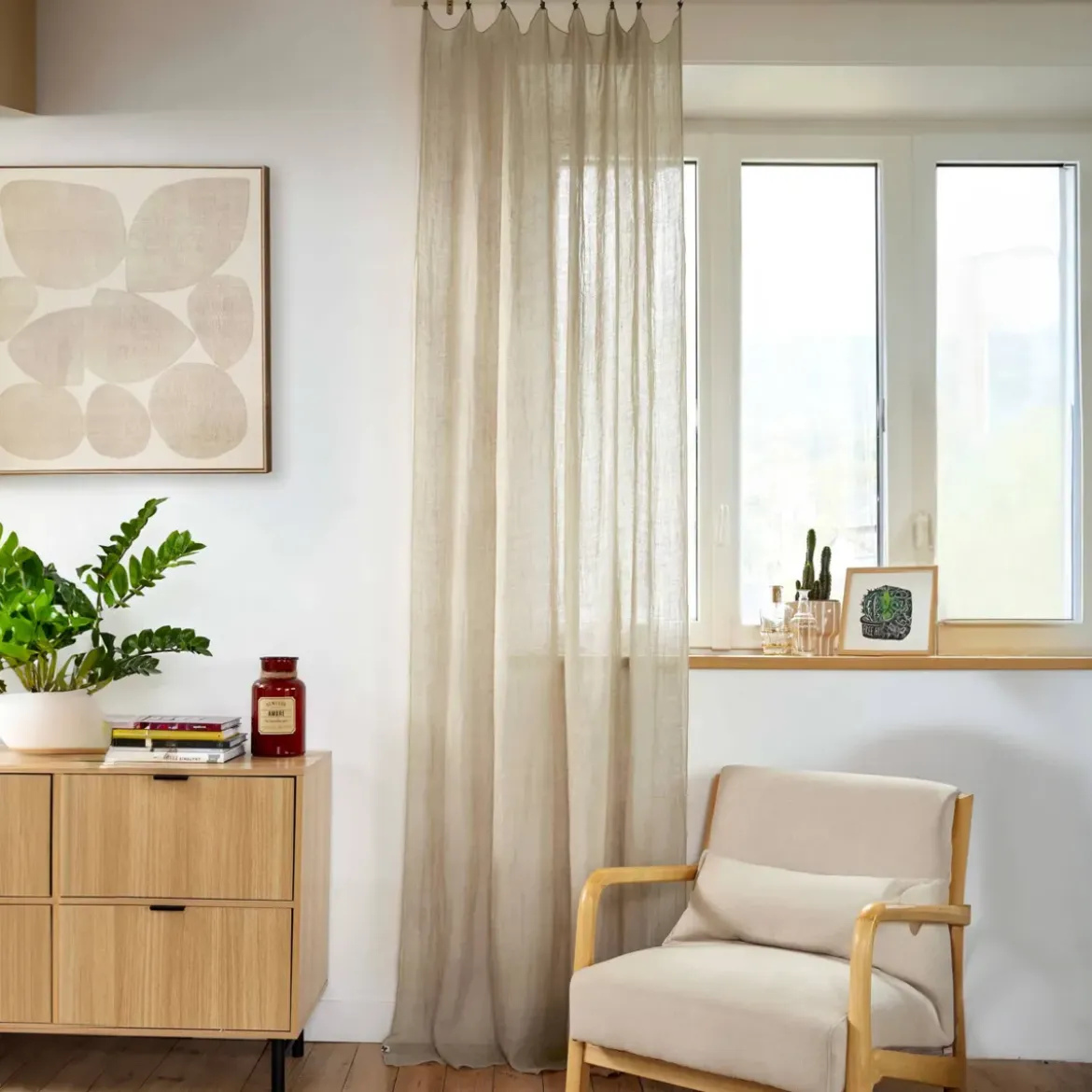 Tenda regolabile in lino lavato (140 x max 270 cm) Louise Beige