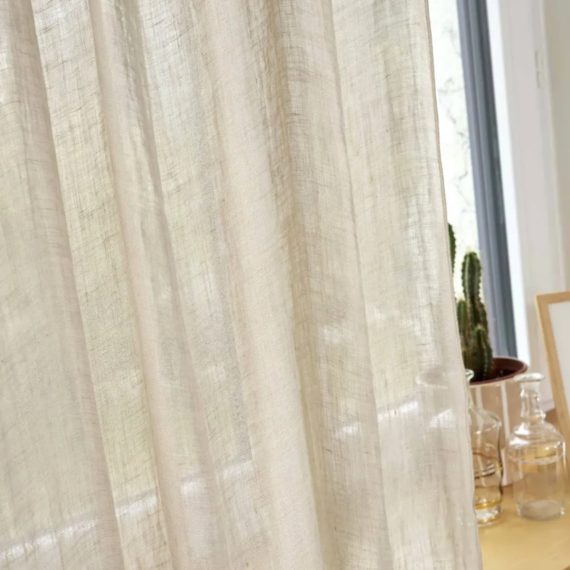 Tenda regolabile in lino lavato (140 x max 270 cm) Louise Beige