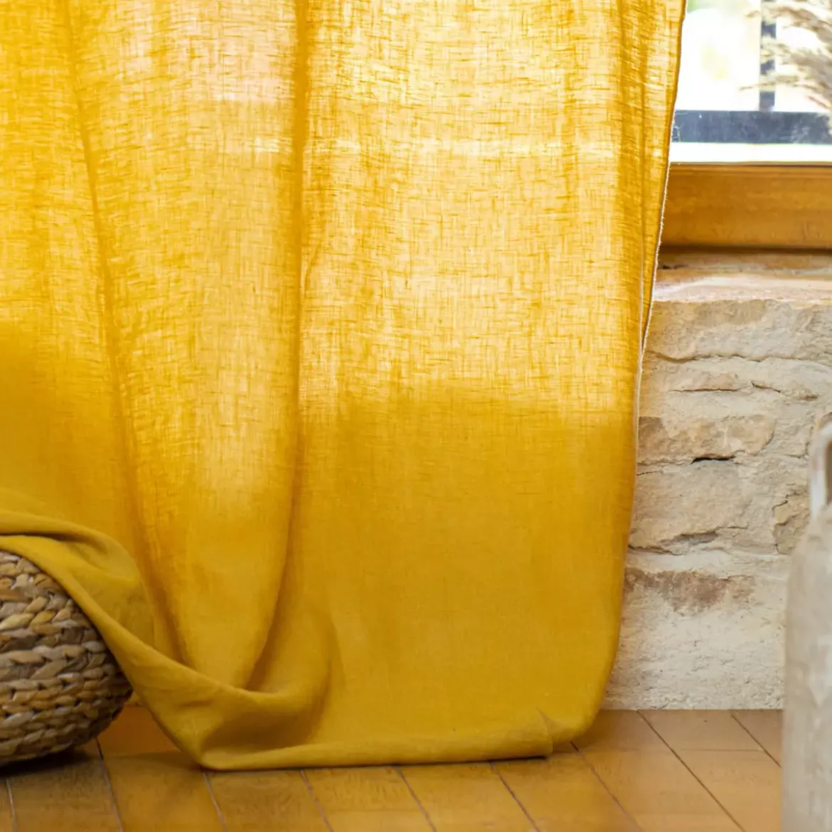 Tenda regolabile lino lavato (140 x max 270 cm) Louise Giallo senape