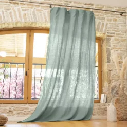 Tenda regolabile lino lavato (140 x max 270 cm) Louise Verde eucalipto