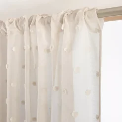 Tenda trasparente con nastri arricciati e pon pon (280 x 240 cm) Emie Beige