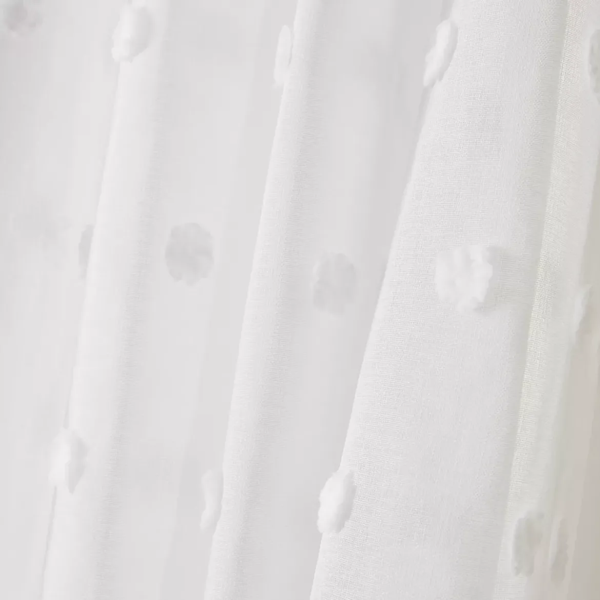 Tenda trasparente con nastri arricciati e pon pon (140 x 240 cm) Emie Bianco