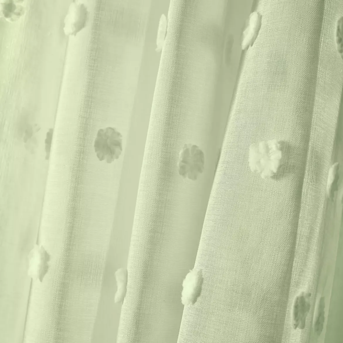 Tenda trasparente con occhielli pon pon (140 x 240 cm) Emie Verde acqua