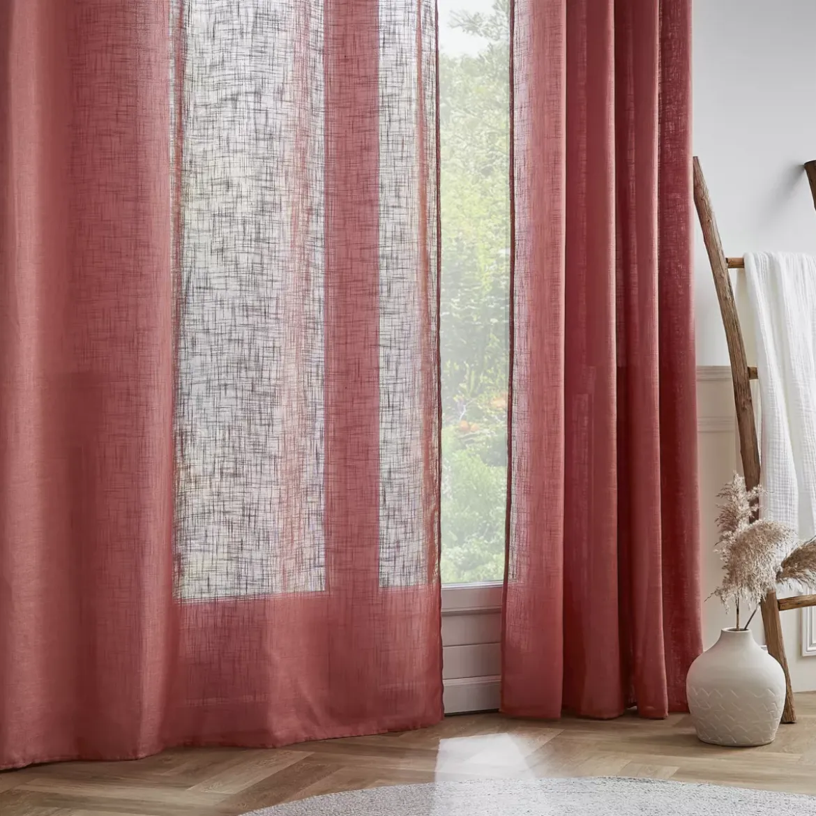 Tenda trasparente con occhielli effetto lino (140 x 240 cm) Robin Terracotta