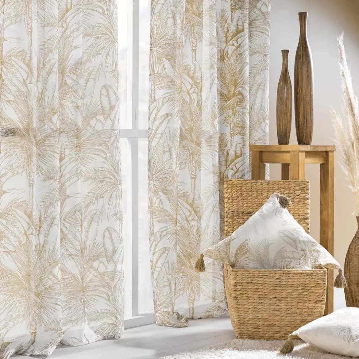 Tenda trasparente con occhielli (140 x 240 cm) Dune Beige