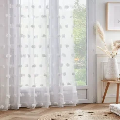 Tenda trasparente con occhielli pon pon (280 x 240 cm) Suzie Bianco