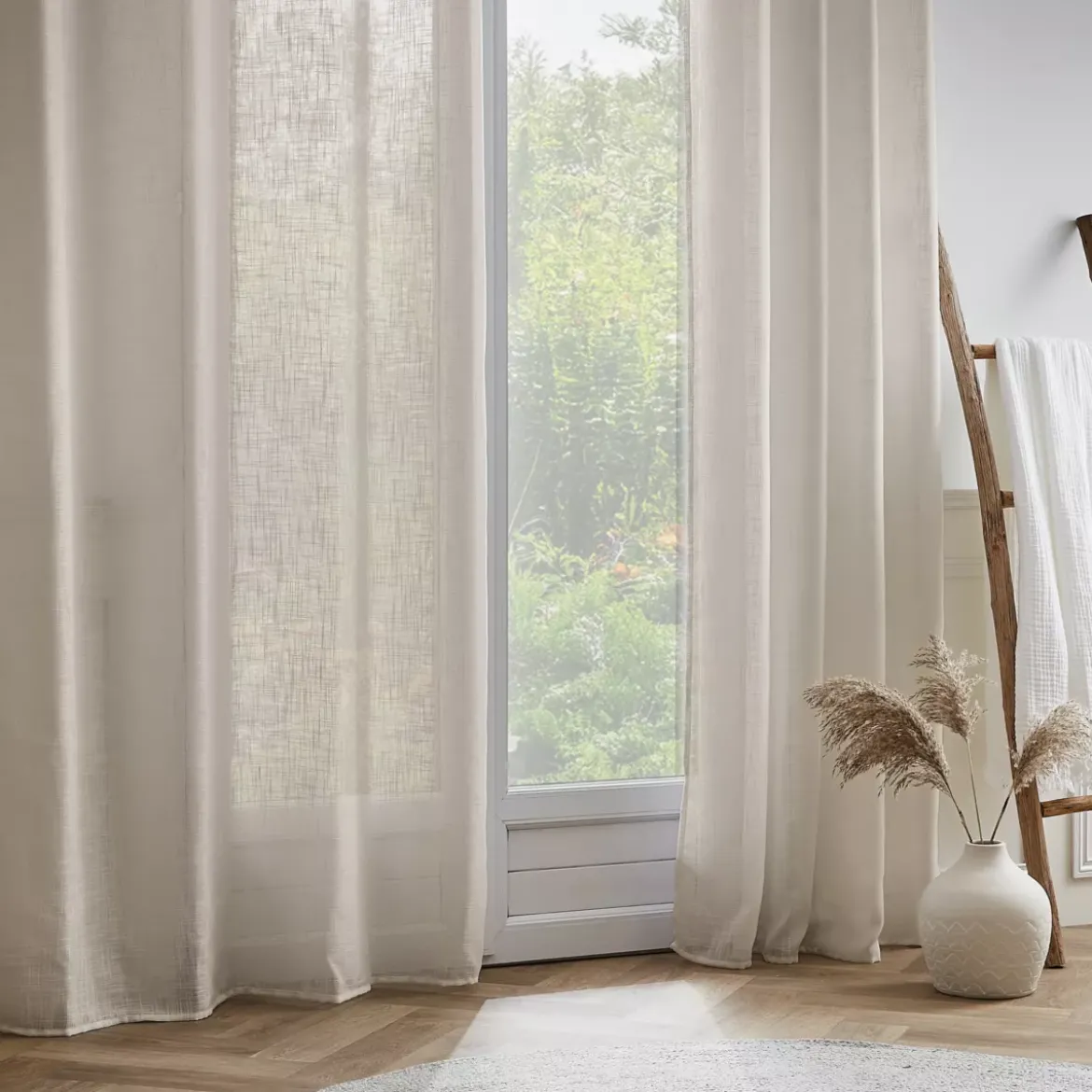 Tenda trasparente con occhielli effetto lino (140 x 280 cm) Robin Beige