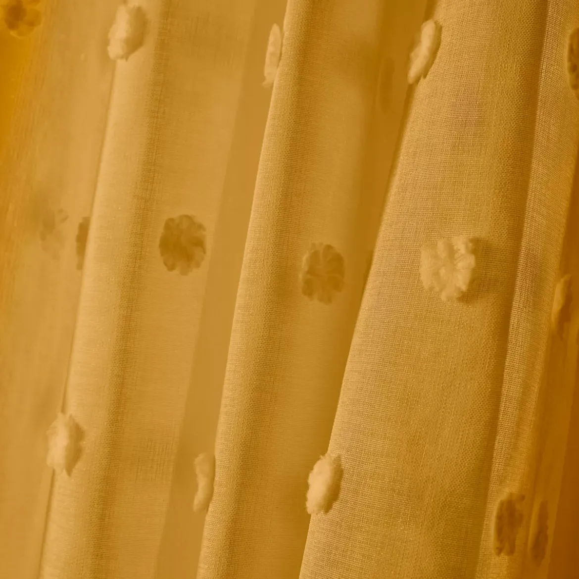 Tenda trasparente con occhielli pon pon (140 x 240 cm) Emie Giallo senape