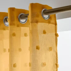 Tenda trasparente con occhielli pon pon (140 x 240 cm) Emie Giallo senape
