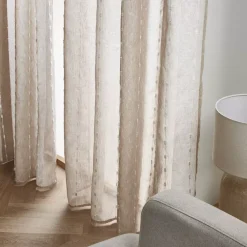 Tenda trasparente con occhielli con pon pon (180 x 240 cm) Axel Beige