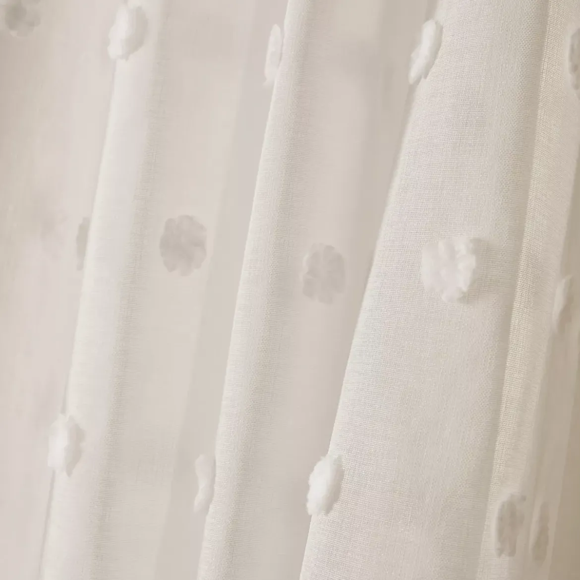 Tenda trasparente con occhielli e pon pon (180 x 240 cm) Emie Beige