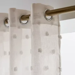 Tenda trasparente con occhielli e pon pon (180 x 240 cm) Emie Beige