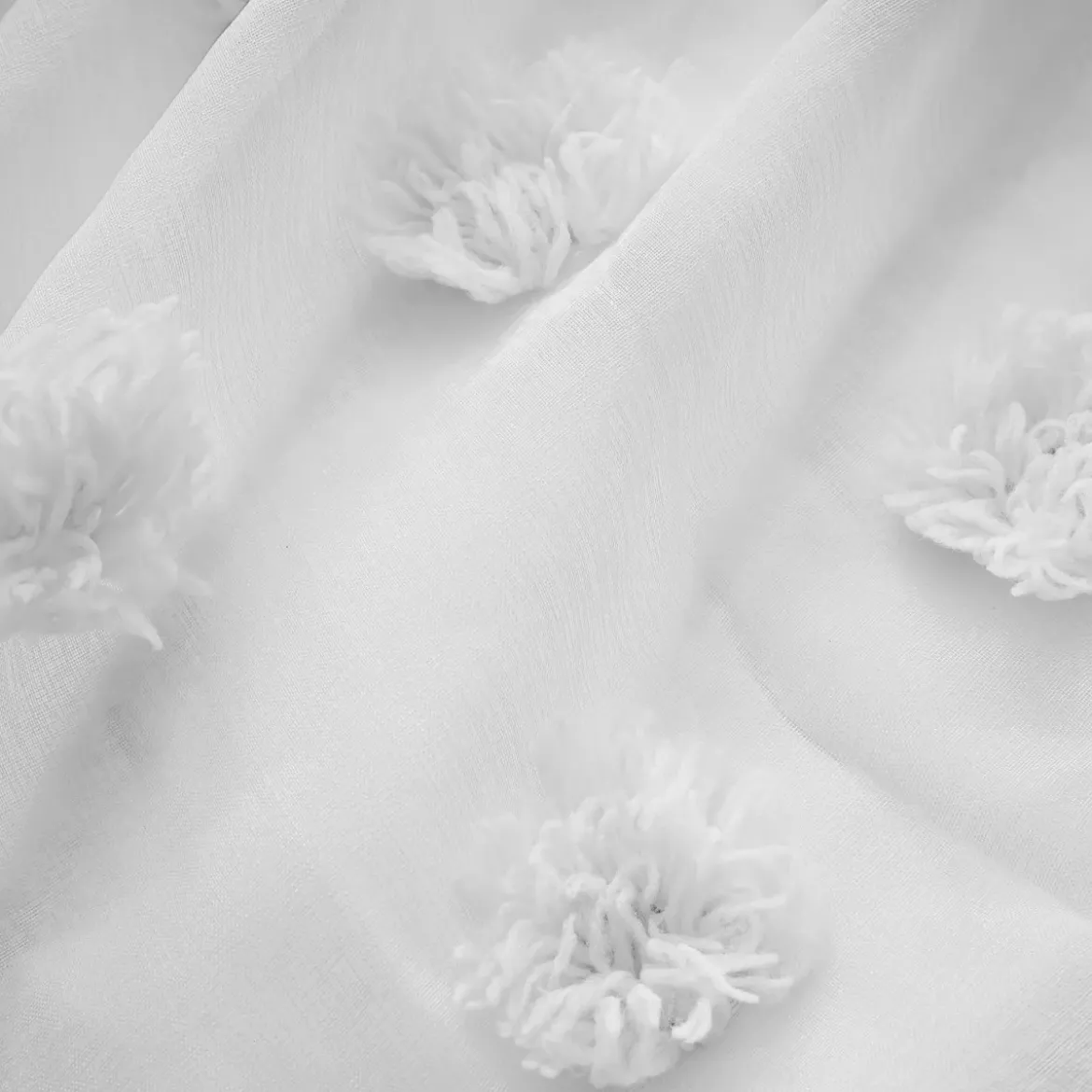 Tenda trasparente con occhielli e pon pon (140 x 240 cm) Suzie Bianco