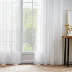 Tenda trasparente con passanti nascosti e pon pon (140 x 240 cm) Axel Bianco