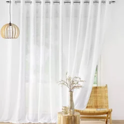 Tenda trasparente effetto lino passanti nascosti (400 x 240 cm) Haltona Bianco