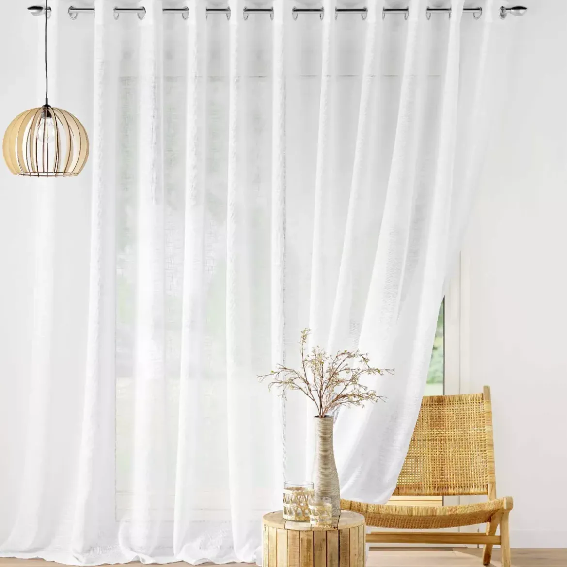 Tenda trasparente effetto lino passanti nascosti (400 x 240 cm) Haltona Bianco