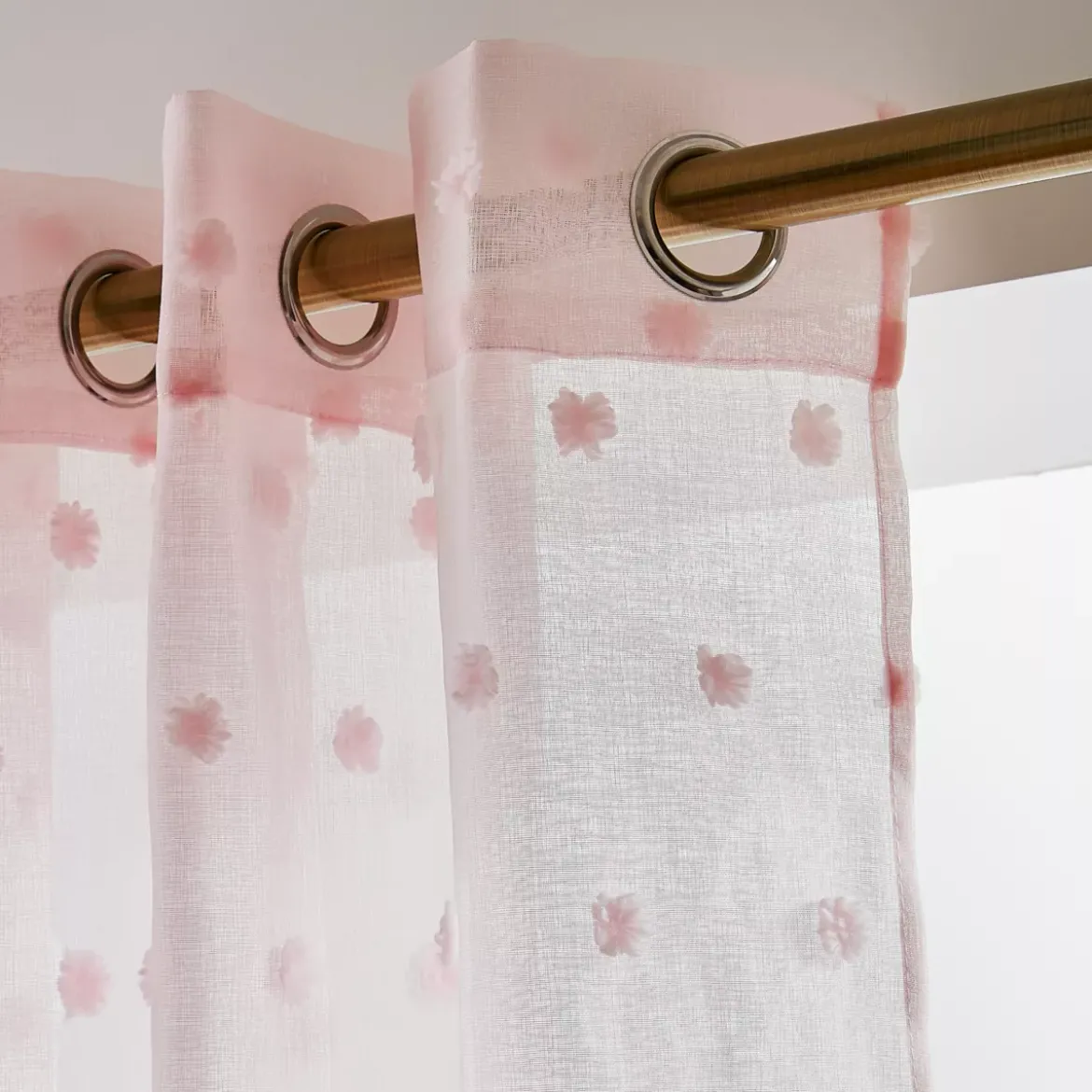 Tenda trasparente occhielli pon pon (140 x 280 cm) Emie Rosa